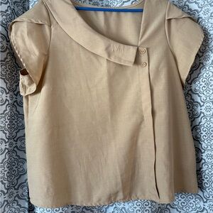 SHEIN Beige Short Sleeve Blouse with Asymmetric Collar